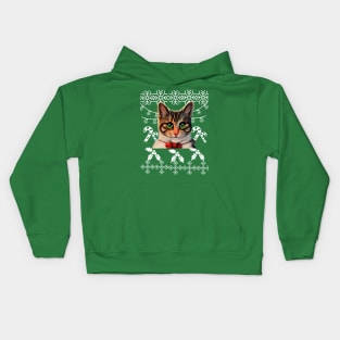 Ugly Christmas sweater with a kitty cat Kids Hoodie